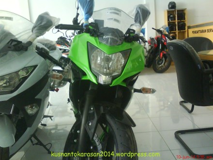 Raut muka tampan si Ninja 250 RR Mono warna Hijau.
