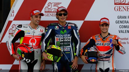 Tiga teratas qualifikasi MotoGP Valencia 2014, Rossi, Iannone, dan Pedrosa
