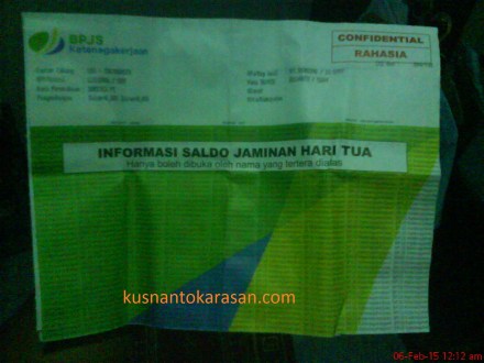 Contoh kertas Informasi Saldo Jaminan Hari Tua