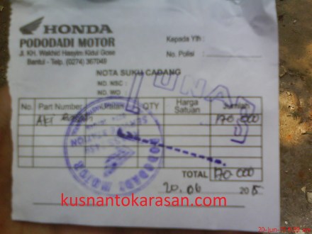 Nota pembelian suku cadang aki honda