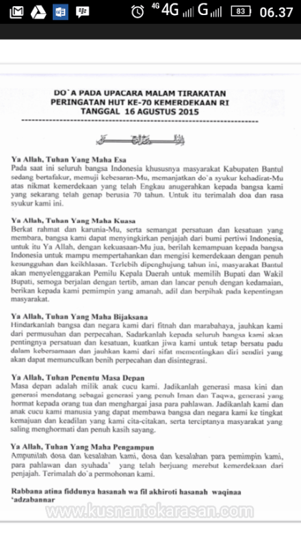 Screenshoot-nya doa malam tirakatan 17 Agustus