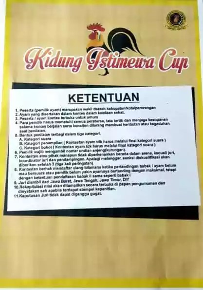 Ketentuan kontes ayam pelung kidung istimewa cup 2016 Yogyakarta