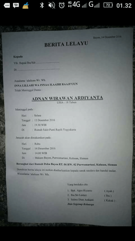 Nerita lelayu Adnan Wirawan salah satu korban siswa SMA Muh1 jogja korban kriminal sajam