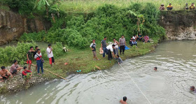 Situasi kolam bekas galian batu tempat tenggelamnya dua remaja pelajar MTs Wonokromo Pleret