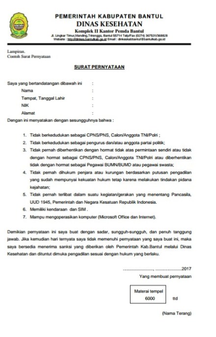 Contoh surat pernyataan